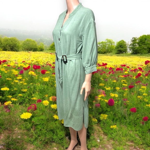 Lulu’s Gwendolen Sage Green Belted Midi Shift Dress - Picture 12 of 16